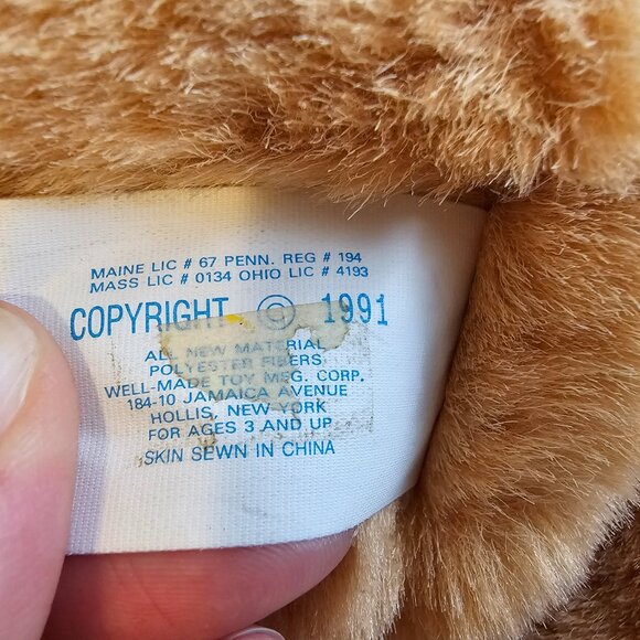 Well Made Toy Teddy Bear Plush Stuffed Animal Tan Red Bow Vintage 1991 18" - Picture 8 of 8